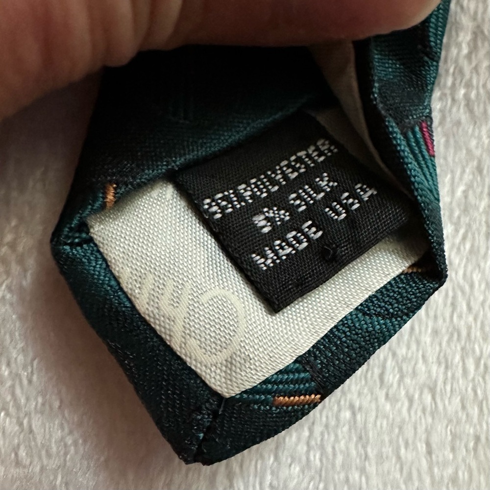 Vintage Christian Dior Monsieur Poly Silk Mens Neck Tie Teal Green Circles NWT - Picture 6 of 7